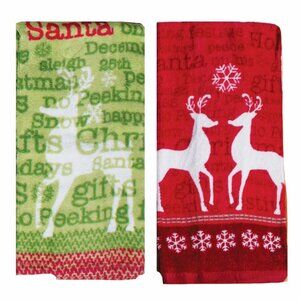 Kitchen Towel Kay Dee Size 16" x 26" Christmas Reindeer Set of 2 Terry Towels